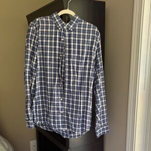 GAP Navy and White Plaid Men's Shirt